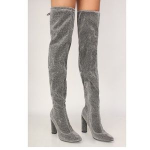 silver glitter over the knee boots